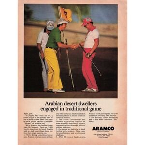 Vintage Aramco Advertisement Print Arabian Desert Golf Game Decor